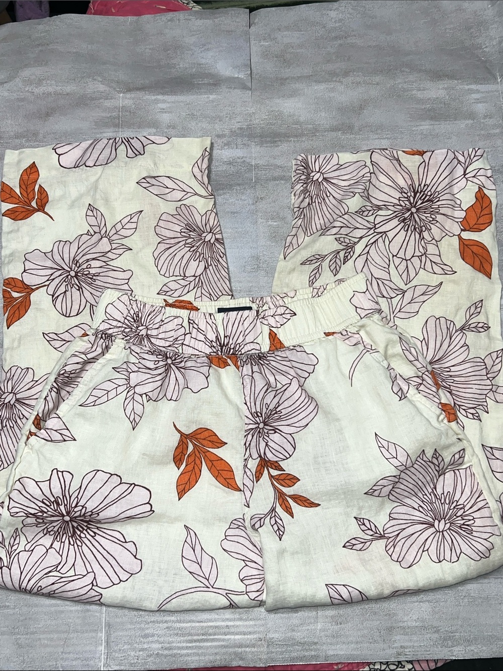 RACHEL Rachel Roy Floral Linen Pants in Cream, Mauve & Rust